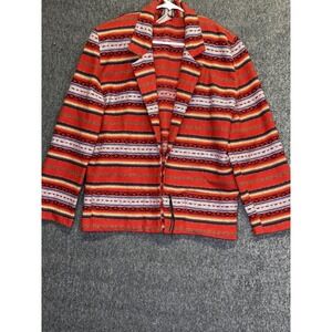 Leger Blazer Womens Large Red Southwestern Striped Wool Blend Tie Front